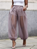 High-waist sheer mesh balloon wide-leg pants - As Picture