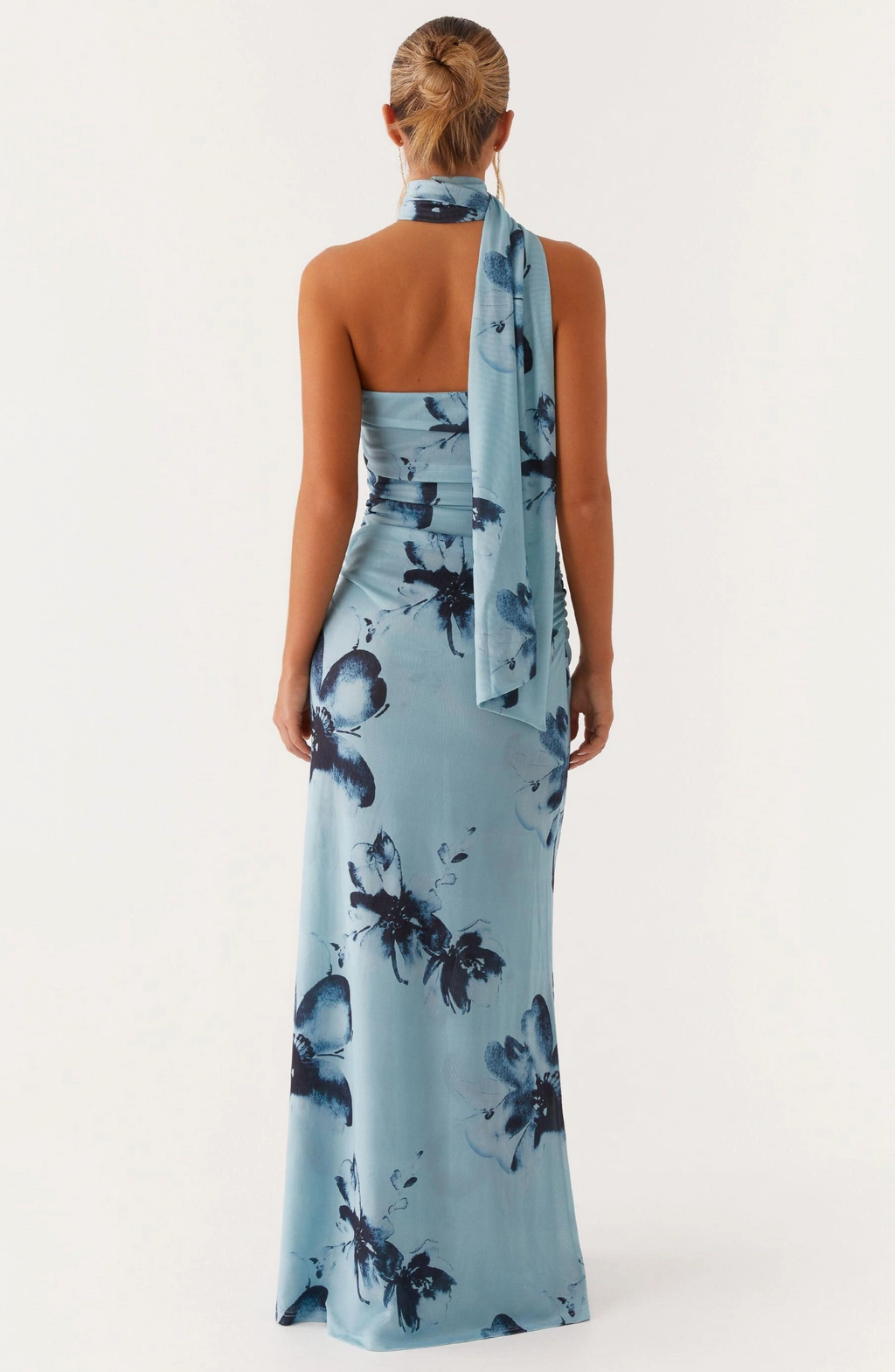 Floral print sleeveless bodycon midi dress detail view