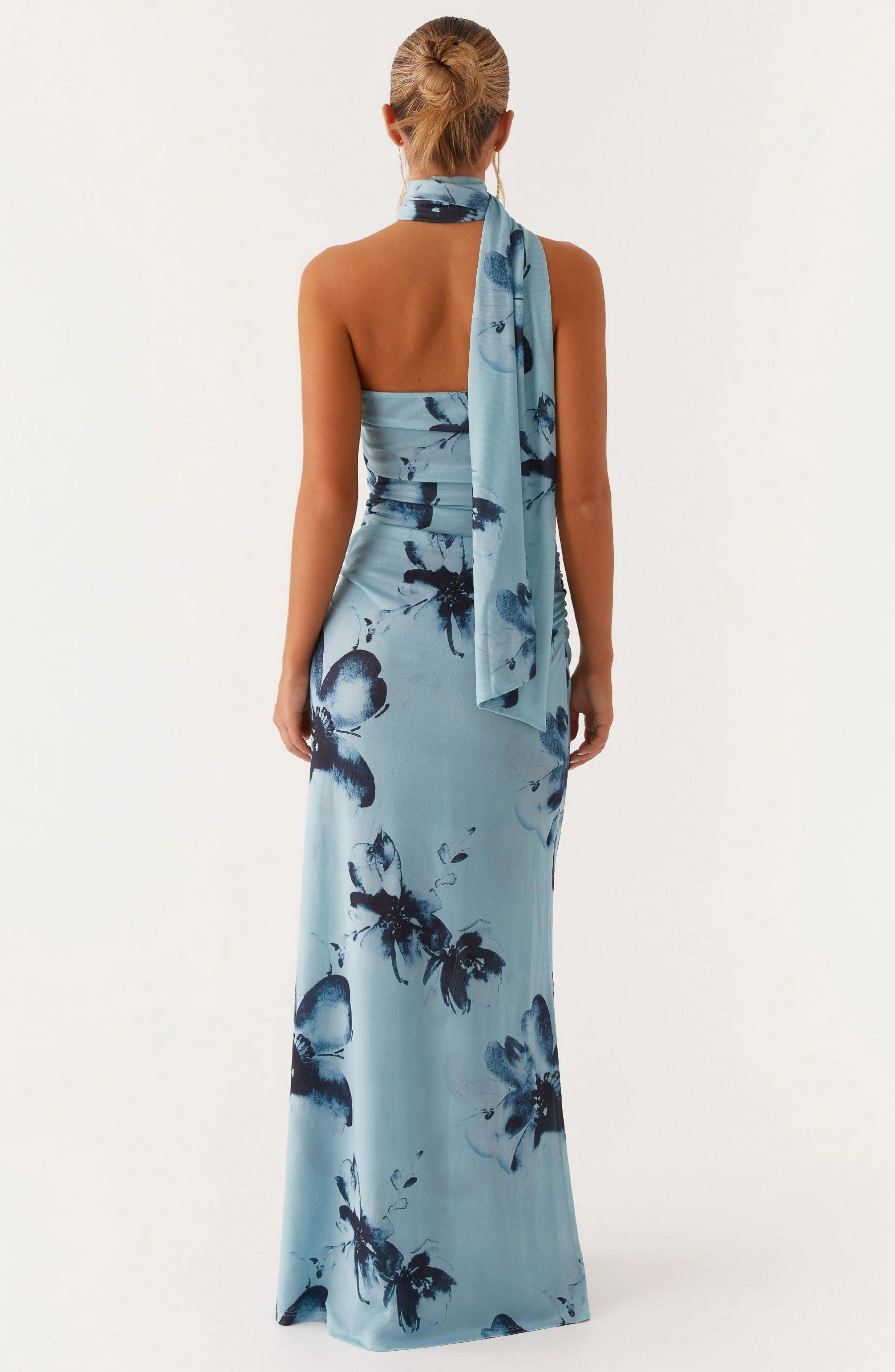 Floral print sleeveless bodycon midi dress detail view