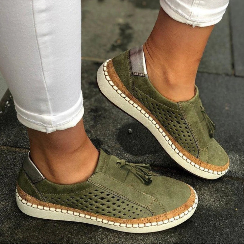 Green cushioned comfort slip-on shoes
