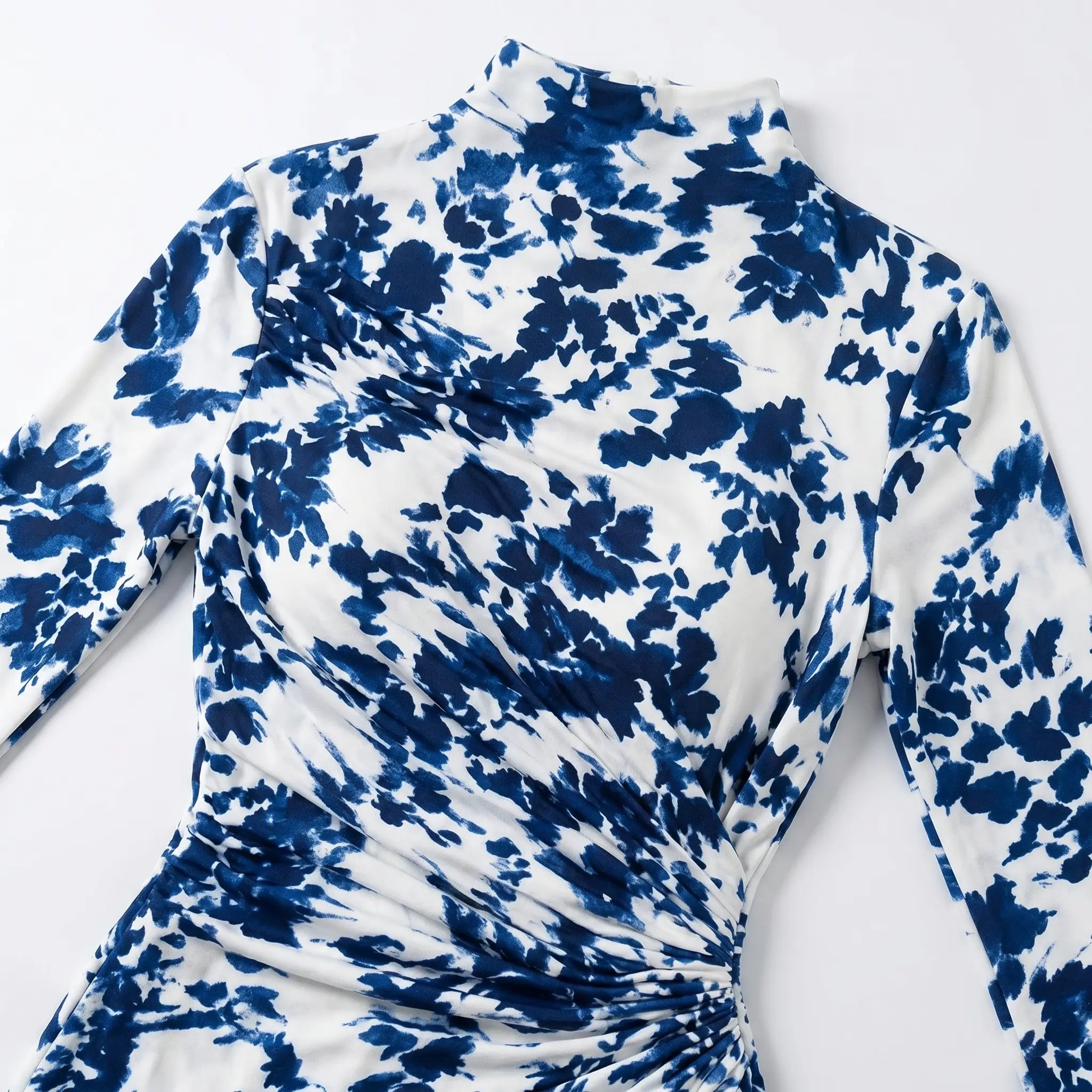 Abstract floral mermaid maxi dress in Blue — close-up detail