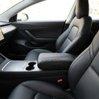 Leather car armrest pad installed in a car
