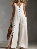 Sleeveless wide-leg jumpsuit in White - front view
