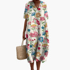 Floral Cotton V-Neck Oversized Midi Dress