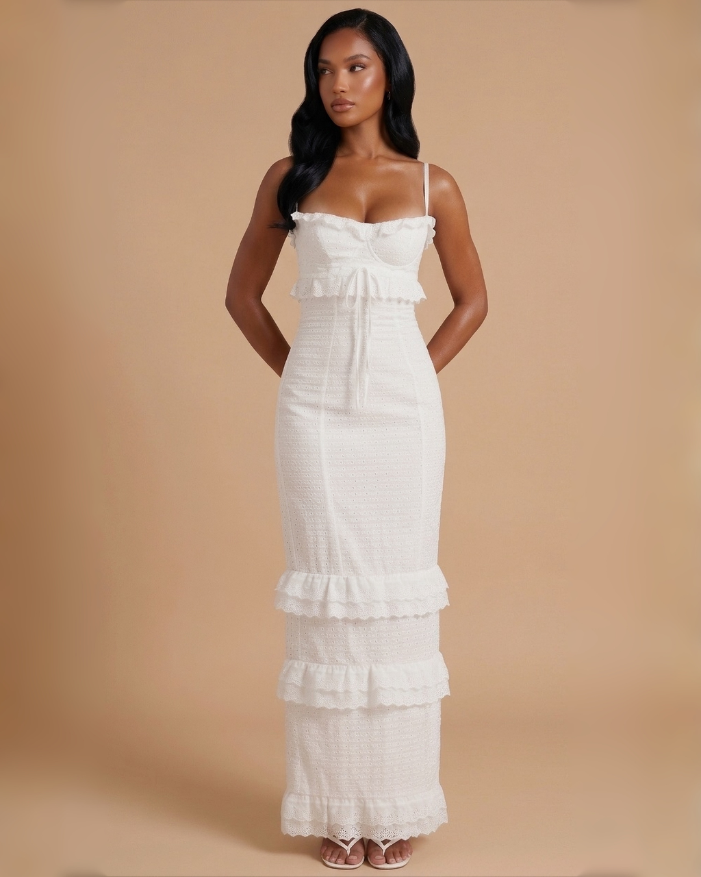 White crochet slim-fit maxi dress