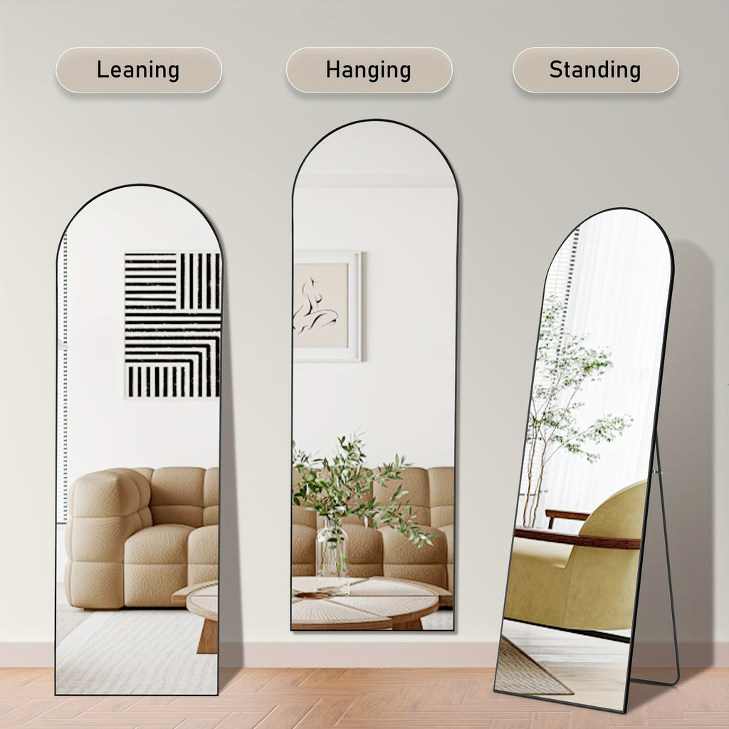 Arched Full-Length Mirror — Tall Oval Floor Mirror, Aluminum Frame
