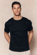 Luxe mercerised cotton t-shirt in black, detail view