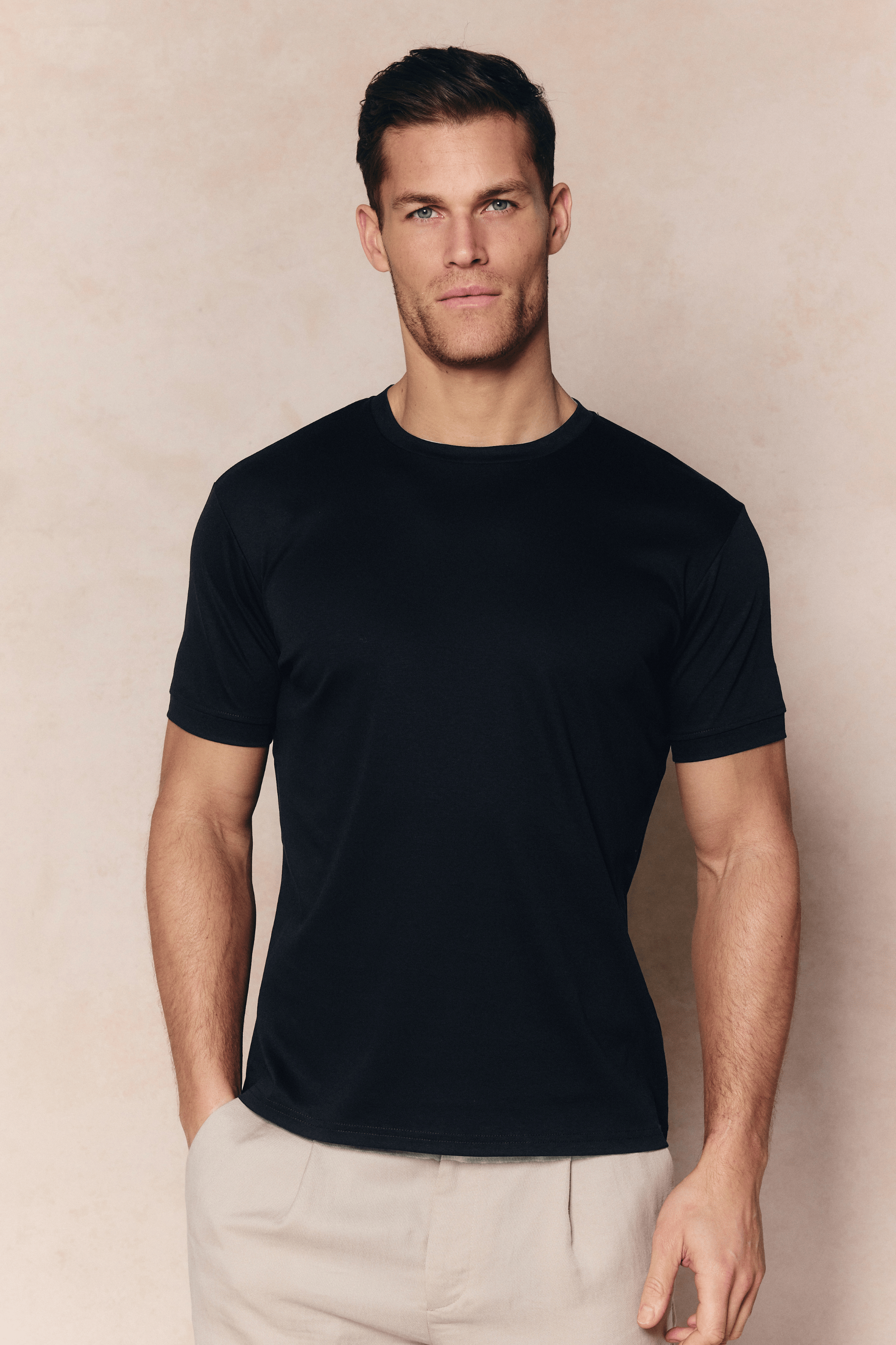 Luxe mercerised cotton t-shirt in black, back view