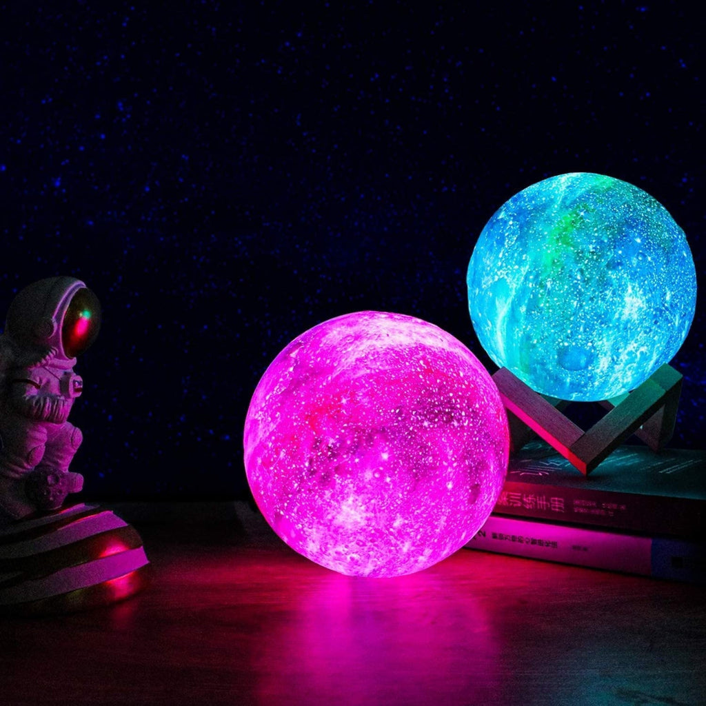 3D moon lamp on nightstand