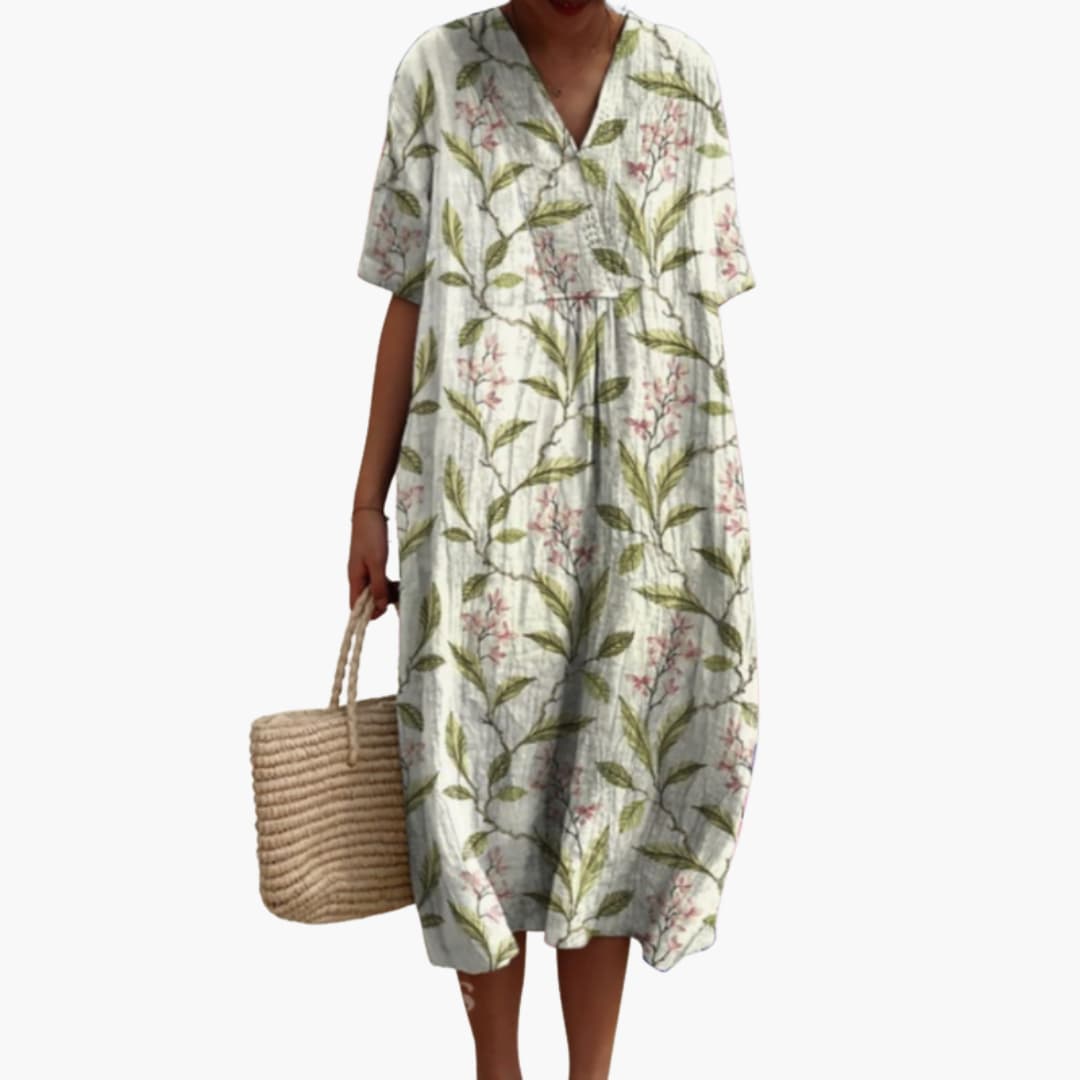 Floral Cotton V-Neck Oversized Midi Dress