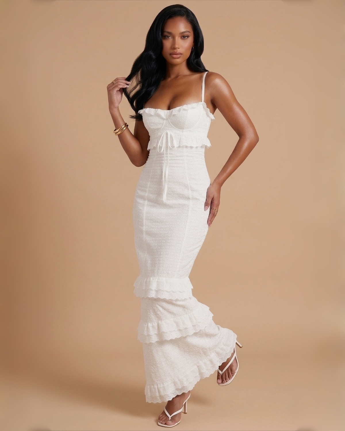 White crochet slim-fit maxi dress