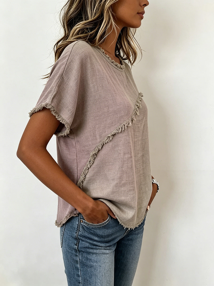 Fringed short-sleeve top detail