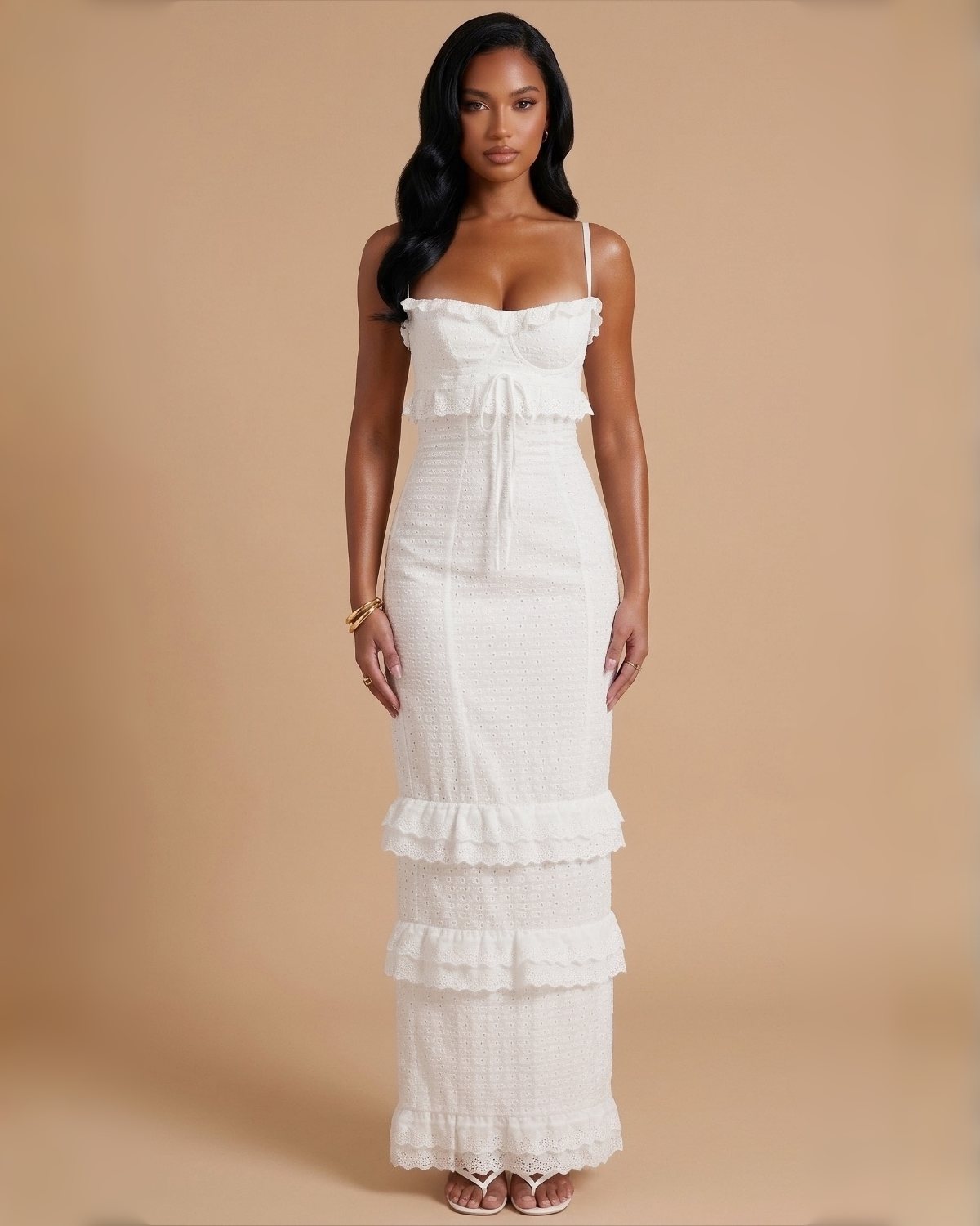 White crochet slim-fit maxi dress
