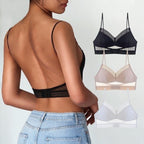 Low-back wireless lifting lace bra