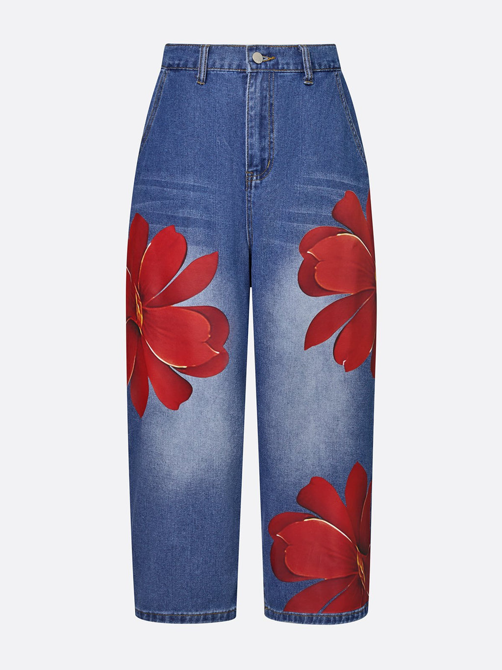 Floral-print wide-leg jeans detail