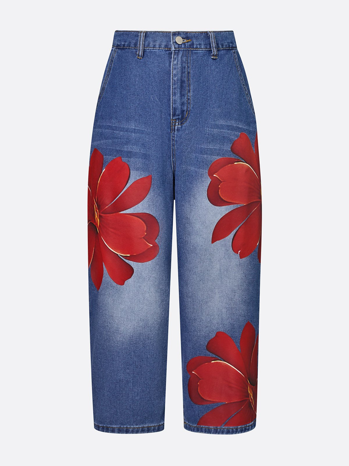 Floral-print wide-leg jeans detail