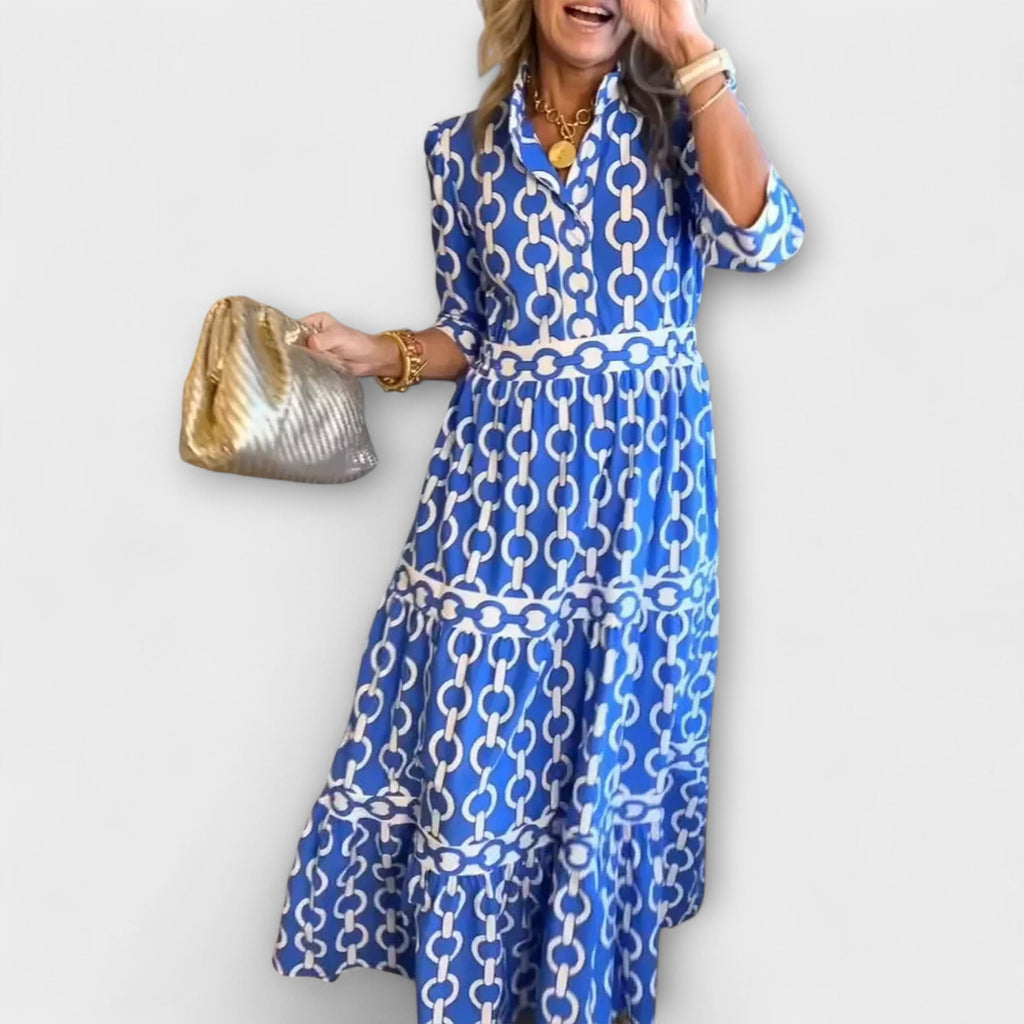 Blue chain-print midi dress