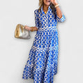 Blue chain-print midi dress