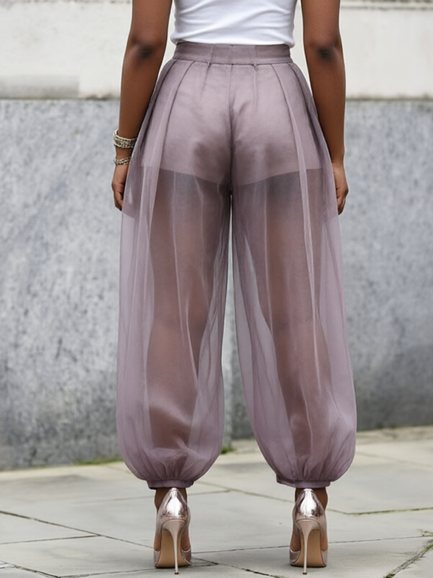 High-waist sheer mesh balloon wide-leg pants - detail