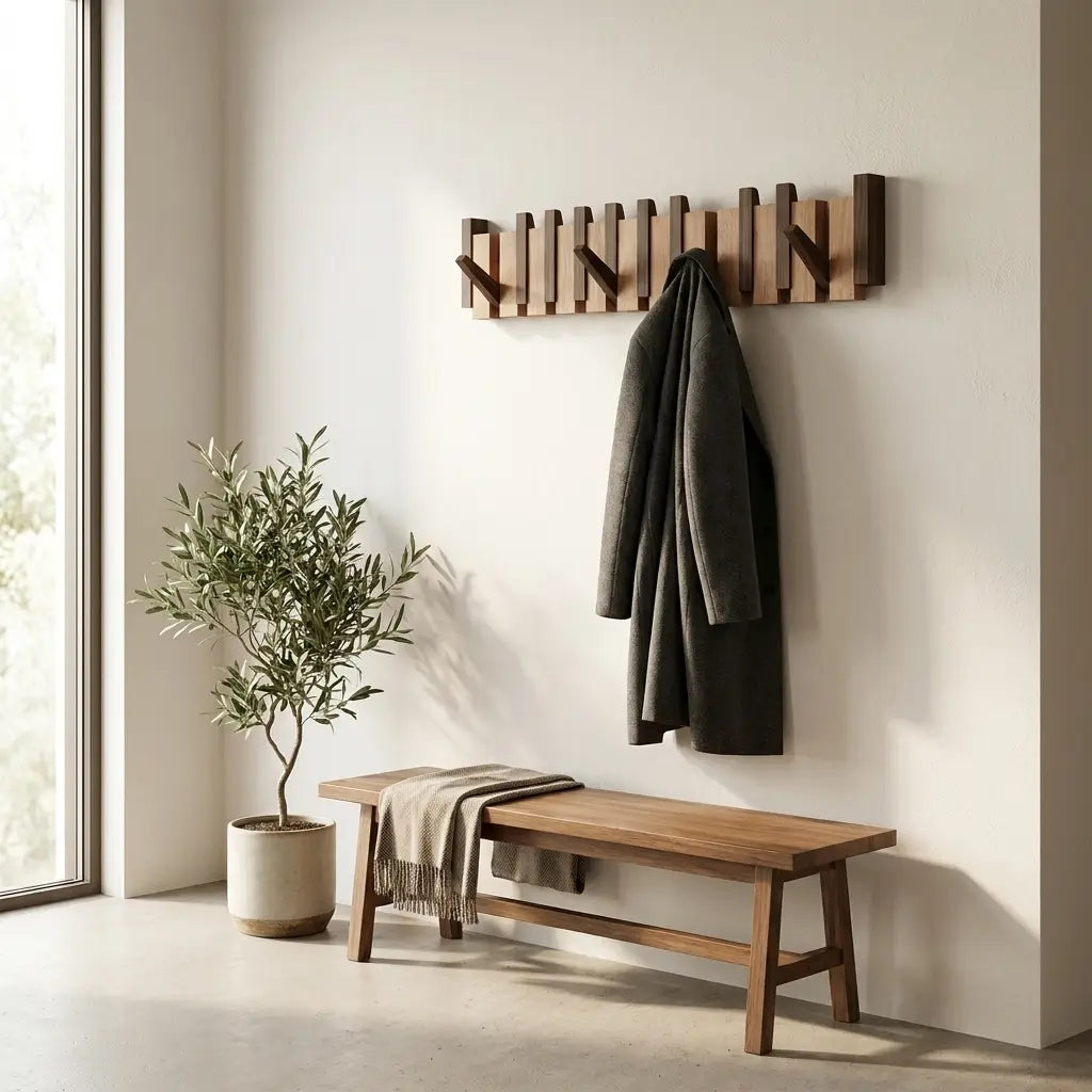 Piano coat rack in an entryway