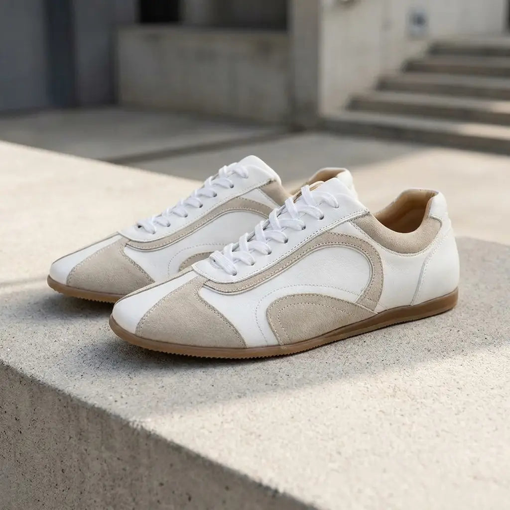 White retro suede leather sneakers