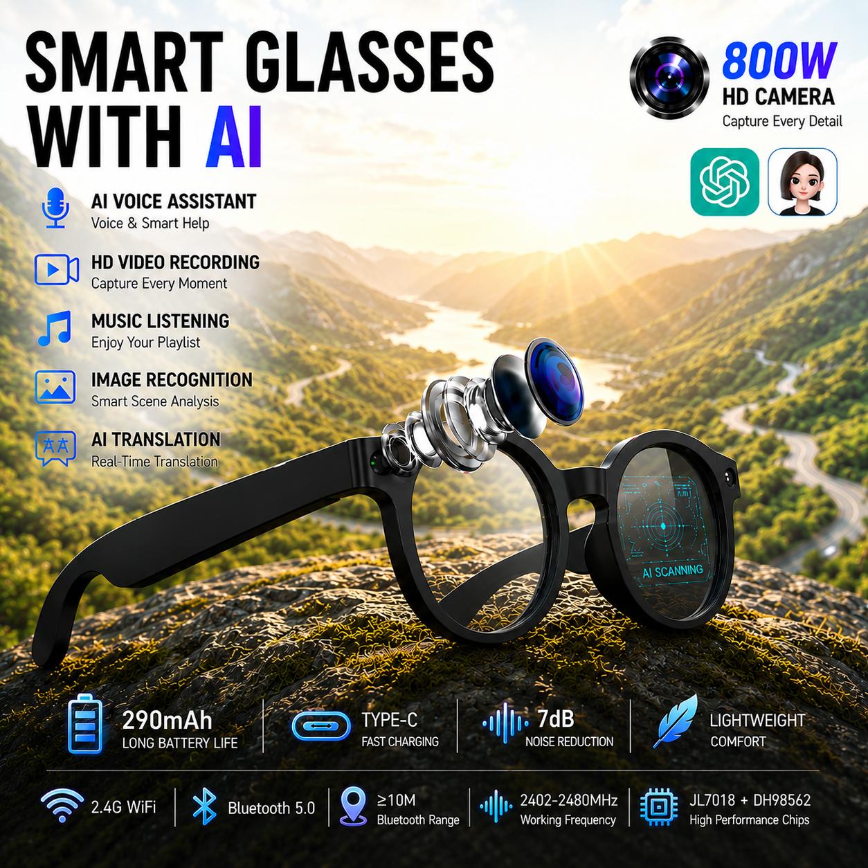 Smart camera glasses