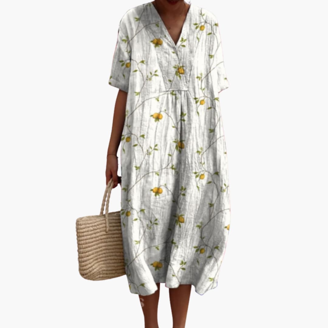 Floral Cotton V-Neck Oversized Midi Dress