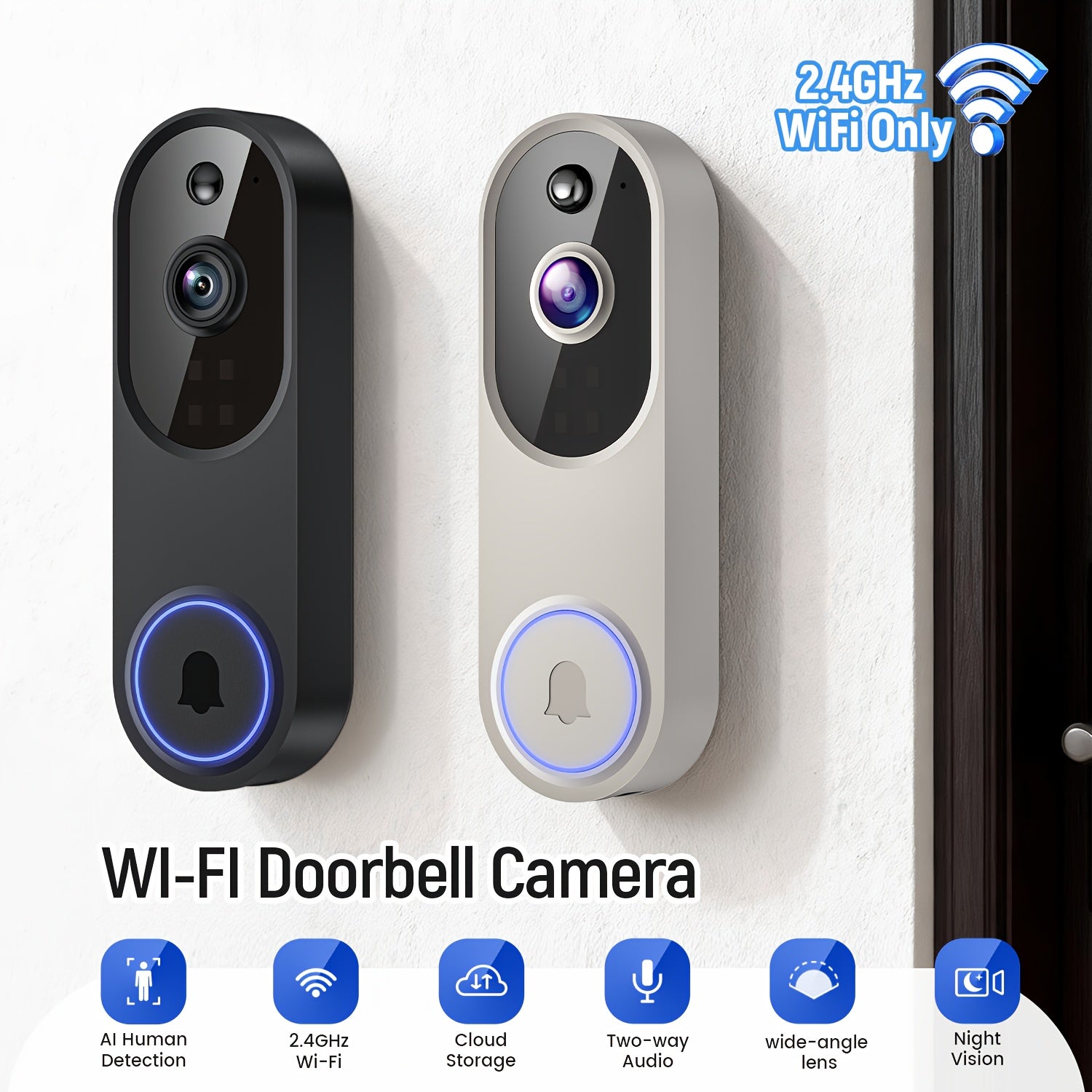 2K Wide-Angle Video Doorbell — 166° View, AI Detection, Wireless