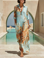 Blue abstract-print maxi shirt dress side