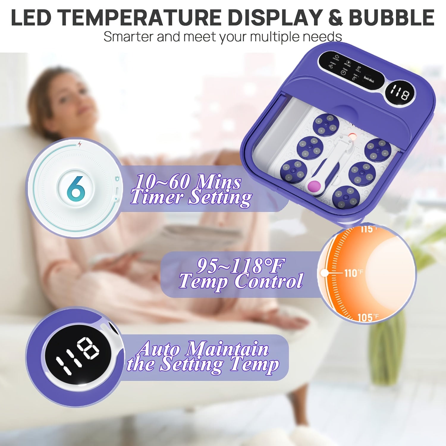 Collapsible Foot Spa & Massager — Heated Bath, Rollers, Bubbles & Timer