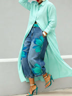 Floral-print wide-leg jeans detail