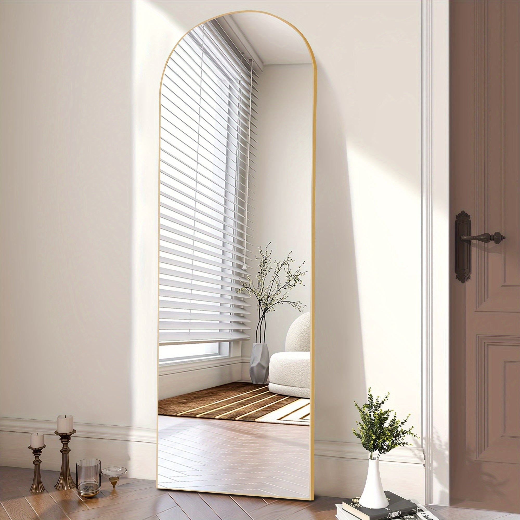 Arched Full-Length Mirror — Tall Oval Floor Mirror, Aluminum Frame