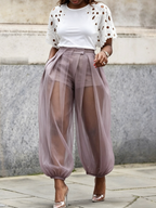 High-waist sheer mesh balloon wide-leg pants - detail