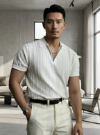 Male model in collared polo shirt
