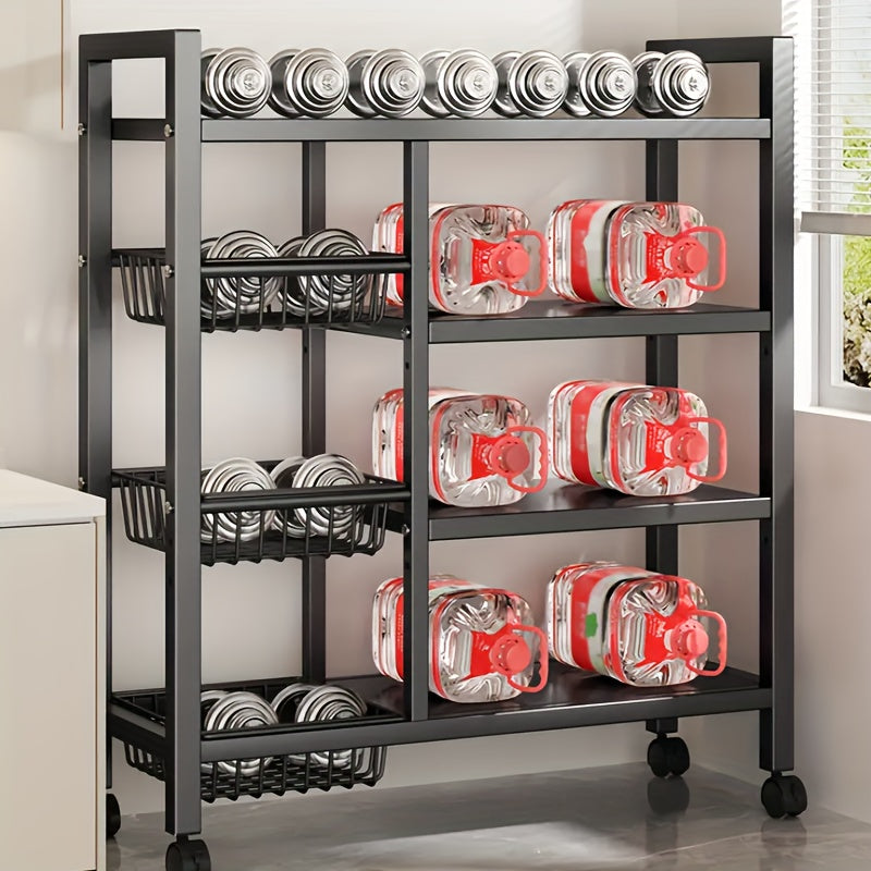 4-Tier Rolling Storage Rack — Metal Shelf with Wire Baskets & Wheels