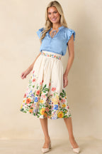 Women's A Beautiful Arrangement Ivory Multi Floral Cotton Midi Skirt | 98% Cotton & 2% Spandex Contrast: 98% Cotton & 2% 6