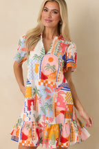 Women's A Place in The Sun Orange & Pink Multi Cotton V-Neck Mini Dress | 100% Cotton 2