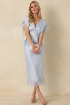 Women's A Serendipitous Moment Powder Blue Lace Trim V-Neck Blouse | 100% Polyester 4