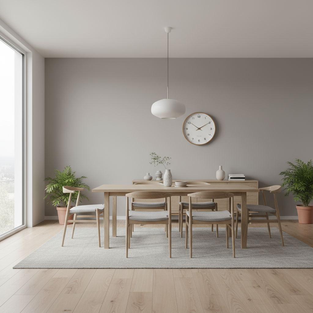 Nordic wall clock in a modern Scandinavian dining room