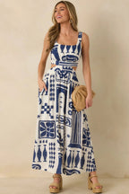 Women's Aegean Dreams Navy & White Mediterranean Cut-Out Tie-Back Maxi Dress | 100% Rayon 2