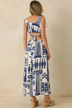 Women's Aegean Dreams Navy & White Mediterranean Cut-Out Tie-Back Maxi Dress | 100% Rayon 6