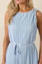 Women's Afterglow Light Blue Pleated Midi Dress | 95% Polyester & 5% Spandex 1