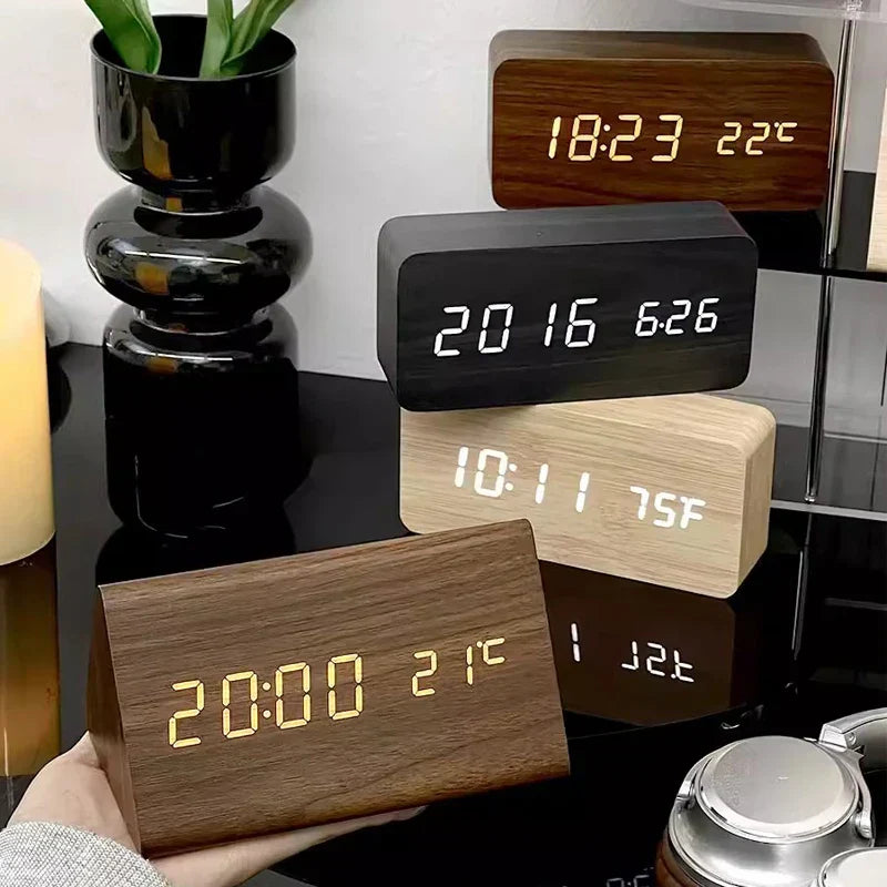 LED smart wooden alarm clock