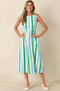 Women's All the Energy Blue Multi Stripe Cotton Sleeveless Midi Dress | 97% Cotton & 3% Spandex 0