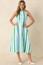 Women's All the Energy Blue Multi Stripe Cotton Sleeveless Midi Dress | 97% Cotton & 3% Spandex 4