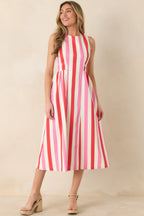 Women's All the Energy Pink Multi Stripe Cotton Sleeveless Midi Dress | 97% Cotton & 3% Spandex 3