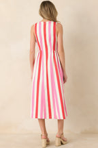 Women's All the Energy Pink Multi Stripe Cotton Sleeveless Midi Dress | 97% Cotton & 3% Spandex 6