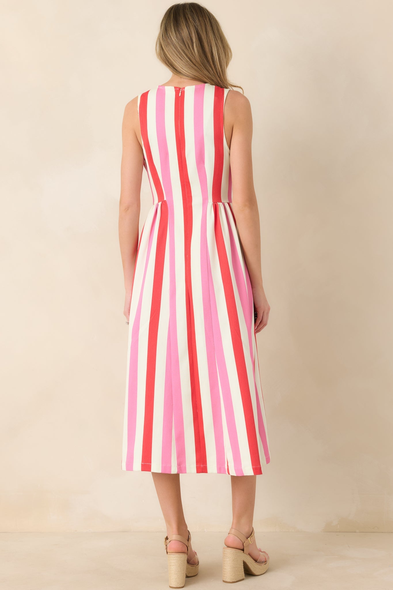 Women's All the Energy Pink Multi Stripe Cotton Sleeveless Midi Dress | 97% Cotton & 3% Spandex 6