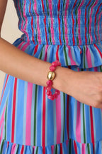 Women's Always a Soft Spot Pink Beaded Gold Accent Stretch Bracelet | This Bracelet Measures 3" in Diameter 0