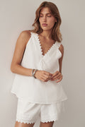 Annabel Collection | Women's Top with Deep V Neckline & Lace Trim | Elegant Sleeveless Blouse for Stylish Comfort